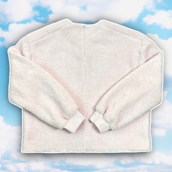 VINCE Oversized Cozy Fleece Pullover Sweater Blush Pastel Teddy Bear Faux Fur - Picture 10 of 16